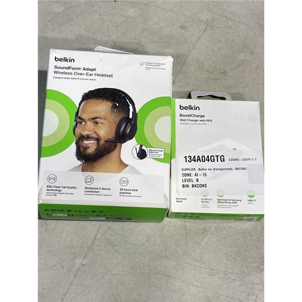 BELKIN SOUNDFORM ADAPT WIRELSS OVER EAR HEADET AND BELKIN BOOSTCHARGE WALL CHARGER WITH PPS