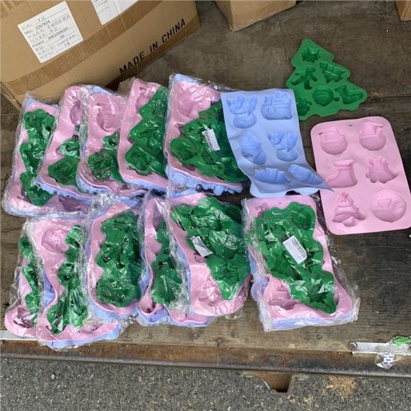 BOX OF NEW SILICONE BAKING MOLDS, 12 SETS OF 3