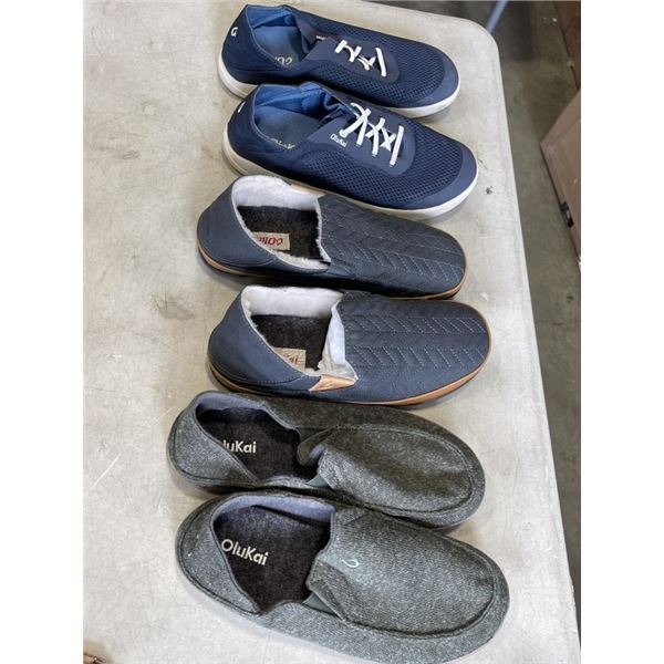 ASSORTED OLUKAI MENS SANDALS AND SLIPPERS, SIZES 8-9, SOME USED MOSTLY NEW