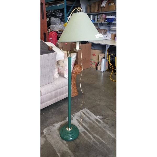 VINTAGE GREEN AND BRASS FLOOR LAMP