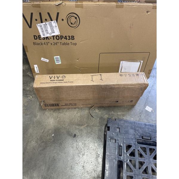 VIVO BLACK TABLE TOP 43"X24" AND VIVO WHITE ELECTRIC SINGLE MOTOR DESK FRAME