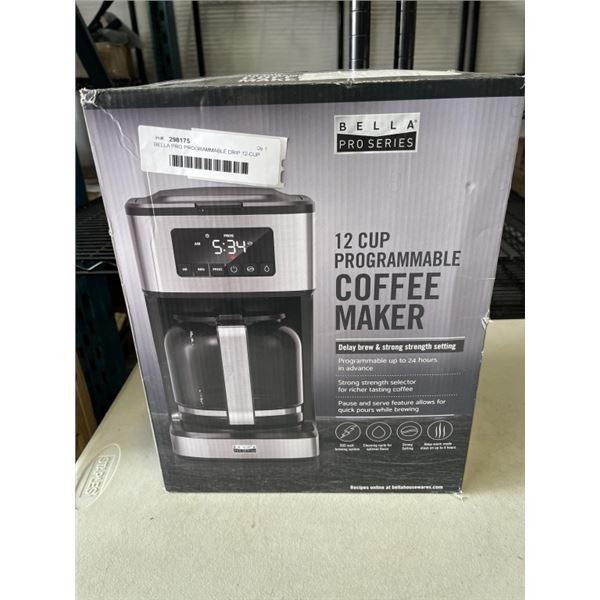 BELLA PRO PROGRAMMABLE DRIP 12-CUP COFFEE MAKER - TESTED WORKING, RETAIL $99