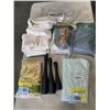 Image 1 : ASSORTED WAYFAIR PILLOW SHAMSD AND SLIPS, BLACK CANDLE HOLDER SET, CHENILLE COVERS AND CURTAIN SET