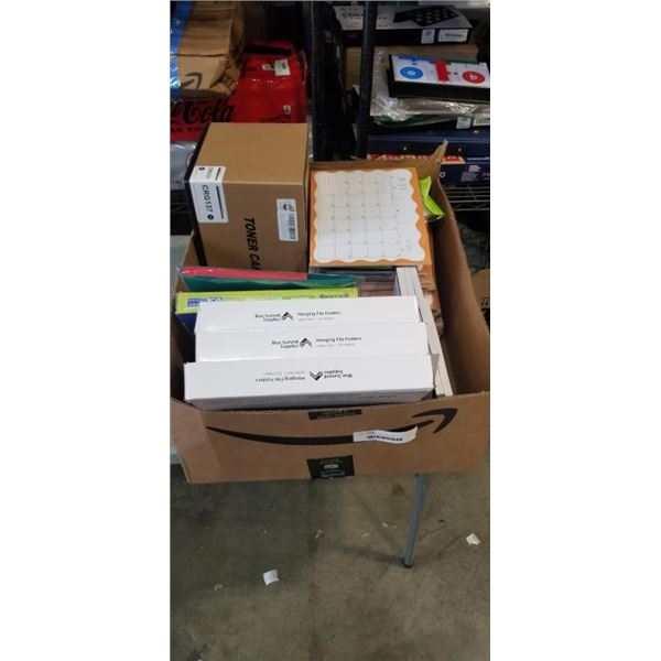 BOX OF NEW ITEMS INCLUDING STATIONARY ITEMS LIKE  LABELS THERMO PAPER AND MORE