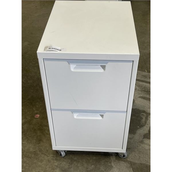 WHITE ROLLING 2 DRAWER METAL OFFICE CABINET