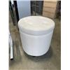 Image 2 : WHITE ADJUSTABLE HEIGHT TABLE AND WHITE STORAGE ATTOMAN
