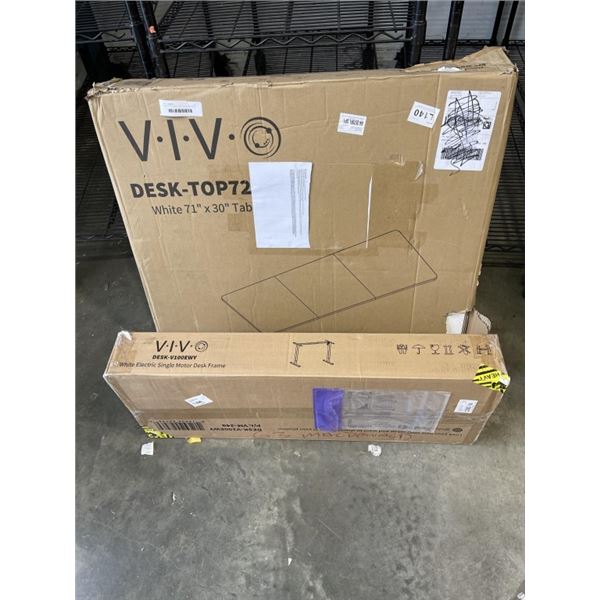 VIVIO WHITE TABLE TOP 71"X 30 AND VIVO WHITE SINGLE MOTOR DESK FRAME