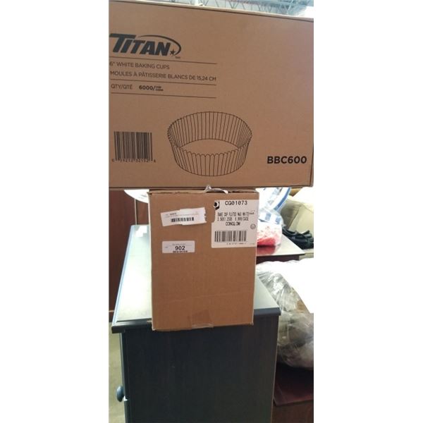 CASE OF TITAN 6" WHITE BAKING CUPS AND CASE OF BAKE CUP