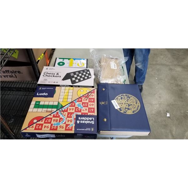 LOT OF YELLOW  MOUNTIAN BOARD GAMES CHESS CHECKERS LUDO MAHJONG