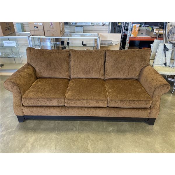 BROWN STYLUS 3 SEAT FABRIC COUCH