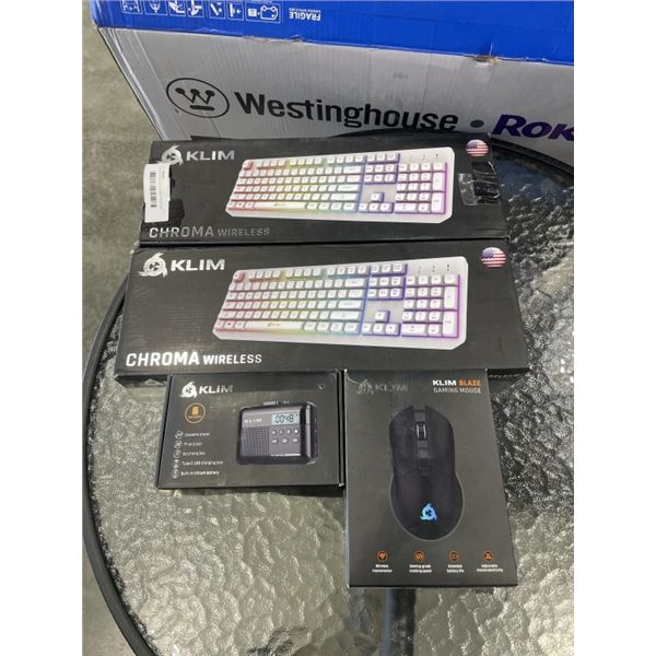 2 KLIM KEYBAORDS, COMPUTER MOUSE AND PORTABLE CASSETTE PLAYER