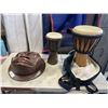 Image 1 : 2 WOODEN DRUMS AND CARVED MASK