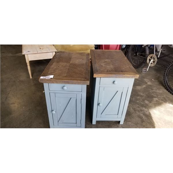 2 FARMHOUSE END TABLES - 1 DOOR AND 1 DRAWER