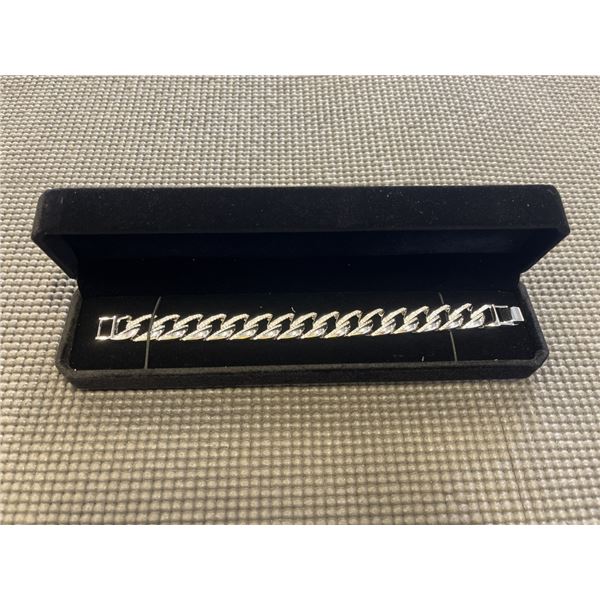 NEW PLATINUM PLATED 14.0MM ICED OUT CUBAN LINK BRACELET, 8" LONG