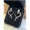 Image 2 : NEW PLATINUM PLATED 1.0CT EACH EMERALD CUT PINK SIMULATED DIAMOND (CZ) HEART DANGLE EARRINGS