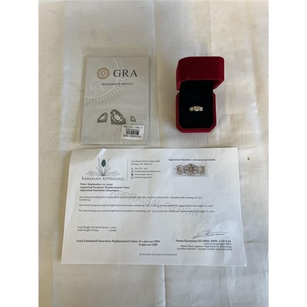 2.00 CT TW GRA CERTIFIED ROUND BRILLIANT CUT MOISSANITE STONE VVS CHAMPAGNE COLOR WITH 1.00 CT IN CE