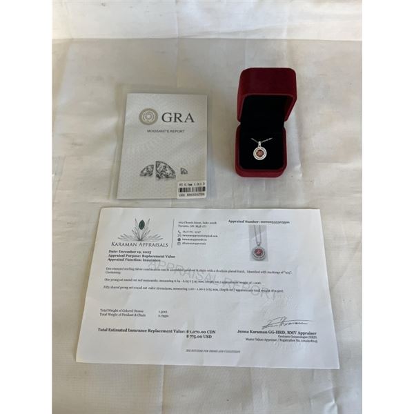 1.00 CT GRA CERTIFIED ROUND BRILLIANT CUT MOISSANITE STONE VVS INTENSE RED COLOR WITH 50 ROUND BRILL