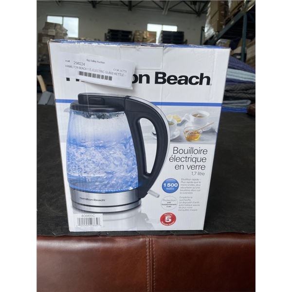 HAMILTON BEACH 1.7L ELECTRIC GLASS KETTLE - TESTED WORKING