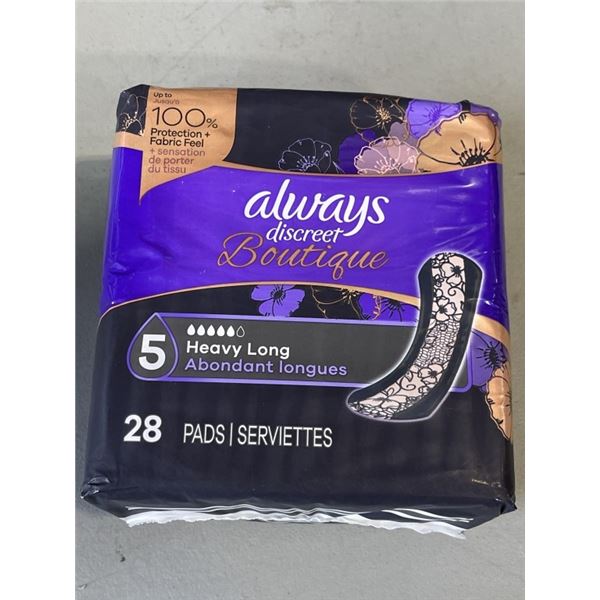 NEW PACK OF ALWAYS DISCREET BOUTUQUE PADS 84 TOTAL