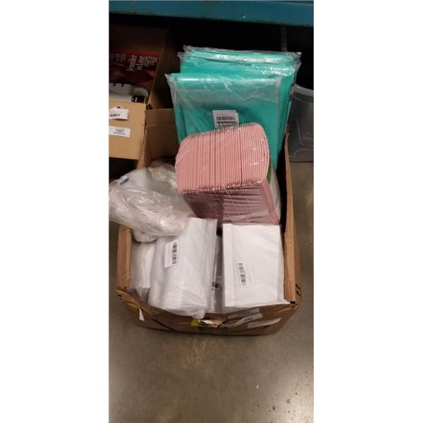 BOX OF BUBBLE MAILERS AND ENVELOPES OF VARIOUS SIZES