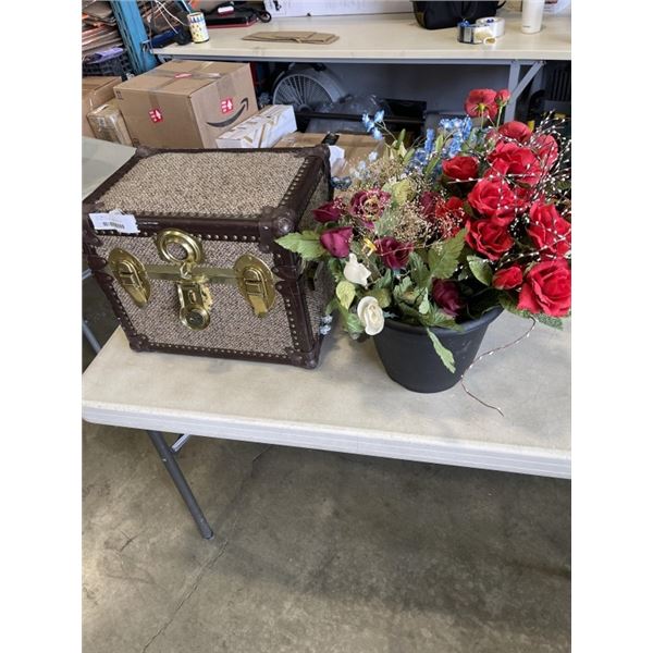 VINTAGE STORAGE CHEST AND FAKE FLORALS