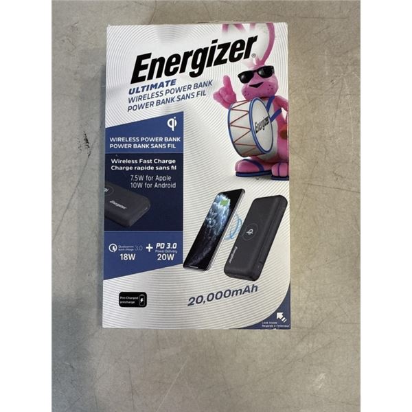 ENERGIZER ULTIMATE WIRELESS POWER BANK WITH WIRELESS FAST CHARGE QI AND 20,000MAH
