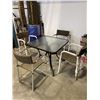 Image 1 : BRAND NEW GLASS TOP SQAURE PATIO WITH 4 BROWN STACKING CHAIRS, 36 INCH SQUARE TABLE