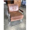 Image 1 : MODERN BROWN LEATHER ACCENT ARMCHAIR, WEAR ON ARMS BUT NO RIPS OR TEARS