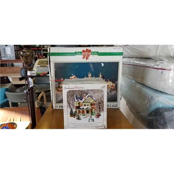 ENCHANTED CHRISTMAS COTTAGE AND 27PC PROCELAIN VILLAGE SET