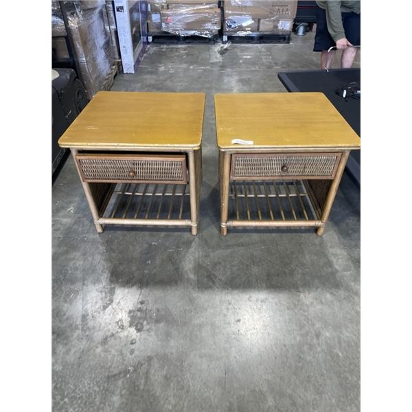 PAIR OF VINTAGE RATTAN AND BAMBOO SIDE TABLES