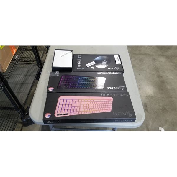2 KLIM KEYBAORDS, COMPUTER MOUSE AND PORTABLE CD PLAYER