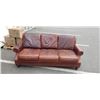 Image 1 : BROWN LEATHER SOFA WITH BRASS NAIL HEAD ACCENTS, SHOWS SIGNS OF WEAR