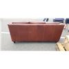 Image 4 : BROWN LEATHER SOFA WITH BRASS NAIL HEAD ACCENTS, SHOWS SIGNS OF WEAR