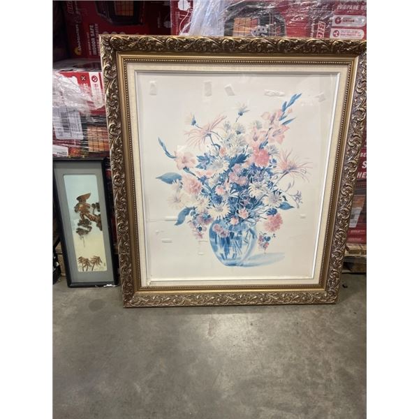 VINTAGE GOLD FRAMED FLORAL PRINT AND SMALL EASTERN 3D PRINT