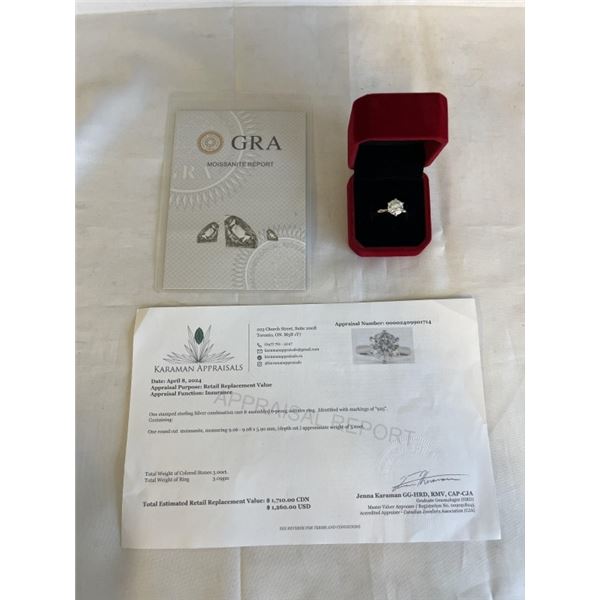3.00 CT GRA CERTIFIED ROUND BRILLIANT CUT MOISSANITE STONE VVS D COLOR SET IN 6 CLAW HEAD SET IN 925
