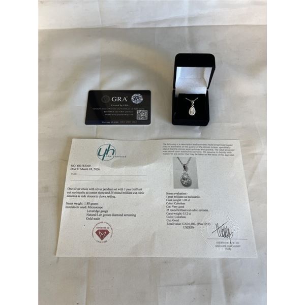1.00 CT GRA CERTIFIED PEAR CUT MOISSANITE STONE VVS D COLOR WITH 25 ROUND BRILLIANT CUT CUBIC ZIRCON