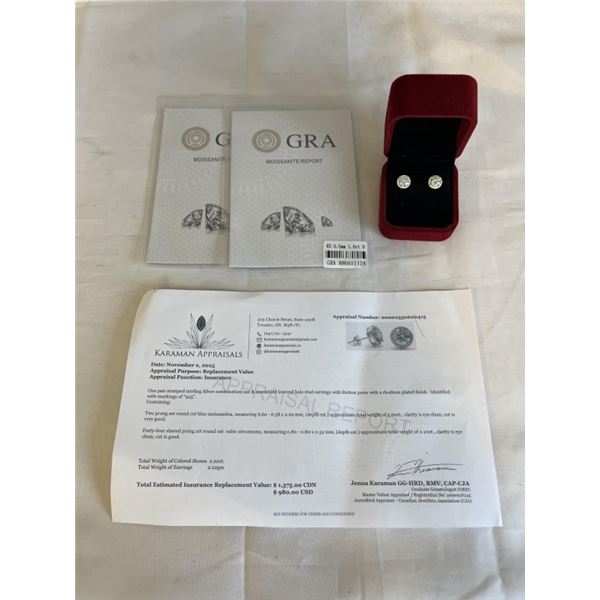 2.00 CT GRA CERTIFIED ROUND BRILLIANT CUT MOISSANITE STONES VVS BLUE COLOR WITH 44 ROUND BRILLIANT C