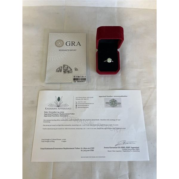 3.00 CT GRA CERTIFIED ROUND BRILLIANT CUT MOISSANITE STONE VVS LIGHT BLUE COLOR WITH 12 ROUND BRILLI