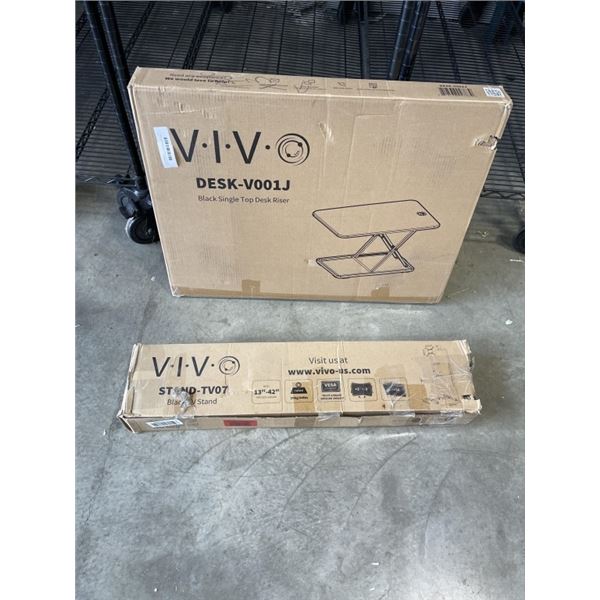VIVO BLACK SINGLE TOP DESK RISER AND VIVO BLACK TV STAND