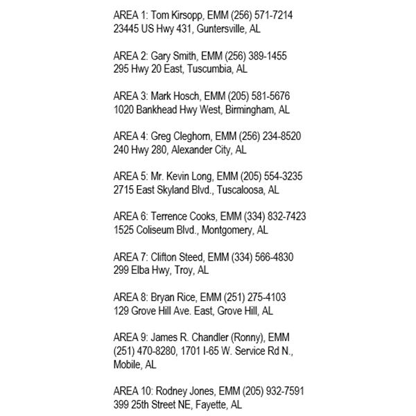 ALDOT - AREA MANAGERS - CONTACT LIST
