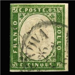 1860 RARE Italy Sardina 5c Postal Stamp Hi Grade (STM-0173)
