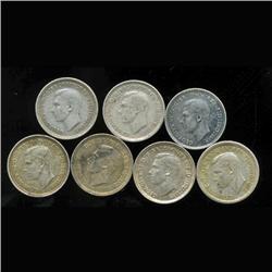 1938-43 Australia 3 Pence Set of 6 High Grade (COI-6806)