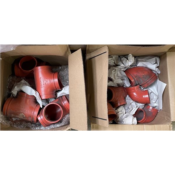 Group of Victaulic FireLock Grooved Pipe Fittings Elbows Tees Couplings
