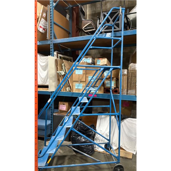 Blue Steel Rolling Warehouse Ladder