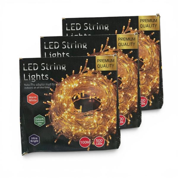 Open Box Group of 3 LED String Lights, 100M/500 LEDs