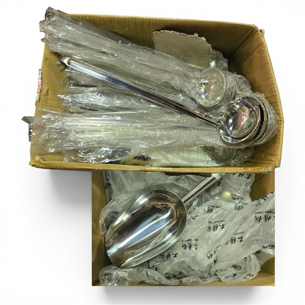 New 2 Boxes Stainless Steel Long Commercial Soup Hooked Handle Ladles & Utility Scoops