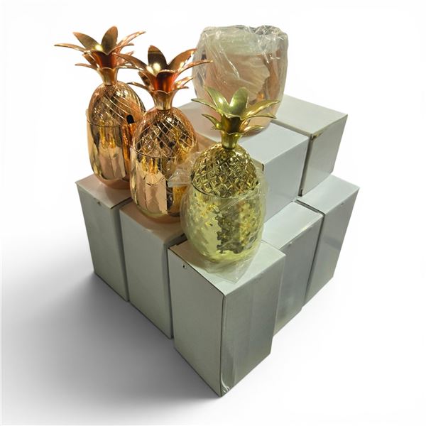 New Group of Pineapple Shaped Gold-Colored Cocktail Cups - various sizes & colors, approx. 8 pcs