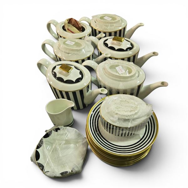 New Tea Set Satori Black & White - includes Tea pots/Plates/Creamer & Sugar Jar