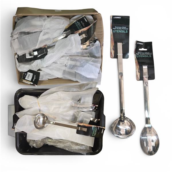 New 2 Boxes full of Commercial Stainless Steel Utensils - includes Soup Ladles & Serving Spoons