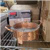 Image 2 : New Group of Glass & Copper Hot Pot Cookware - 4 pcs, 7" Diameter each & x1 14 1/2" Hammered Copper 